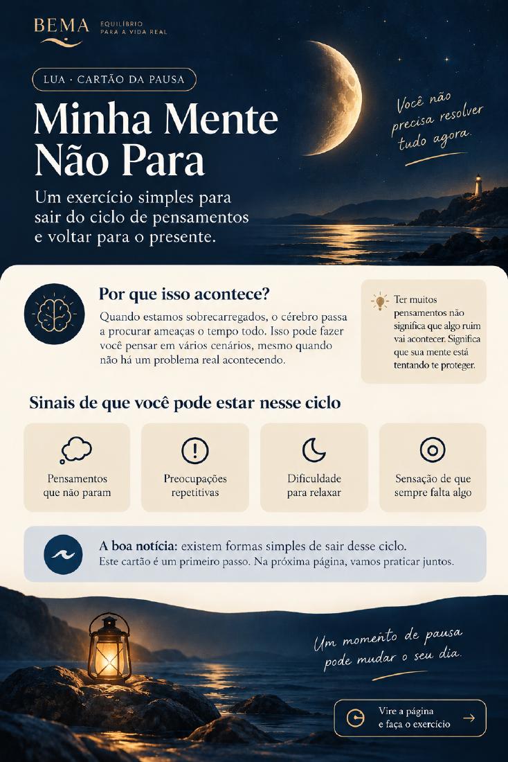 Primeira página oficial de Minha Mente Não Para — O Cartão da Pausa